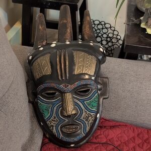 African Tribal Mask with Beaded Design